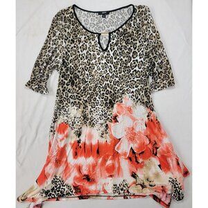 S Point Women's Tunic Top Shirt Short Dress 1/2 Sleeve Size Medium Brown Orange